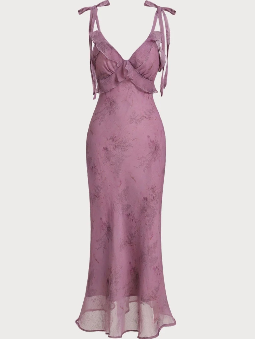 RIHOAS Purple Floral Ruffle Tie Strap Maxi Dress